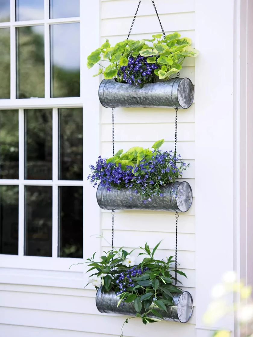 Galvanized Hanging Triple Planter 3 Galvanized Hanging Triple Planter