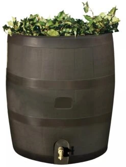 Round Rain Barrel With Planter, 35 Gallons -Green Works Shop 8612856WALNT 01V tif