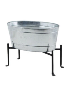 Achla Designs Mini Oval Galvanized Tub With Folding Stand -Green Works Shop 8612906 03v